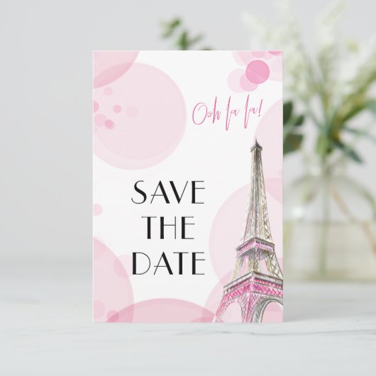 Eiffelturm Pink Paris Sweet 16 Save The Date (Stehend Vorderseite)