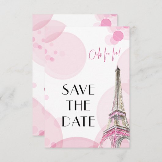 Eiffelturm Pink Paris Sweet 16 Save The Date (Vorne/Hinten)