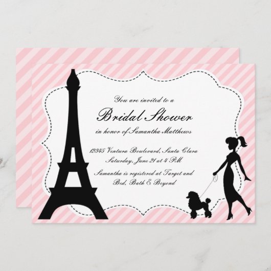 Eiffelturm & Pink Poodle Brautparty Einladung (Vorne/Hinten)