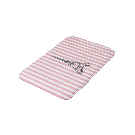 Eiffelturm Pink und White Strip Bath Mat Badematte (Schrägansicht)