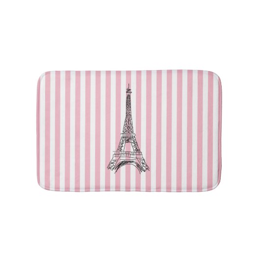 Eiffelturm Pink und White Strip Bath Mat Badematte (Vorderseite)