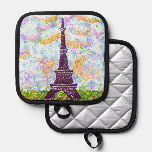 Eiffelturm Pointillism Landschaftsbild Potwarenbes Topflappen (Vorderseite/Rückseite)