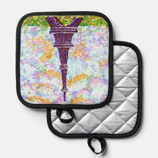 Eiffelturm Pointillism Landschaftsbild Potwarenbes Topflappen (Vorderseite/Rückseite)