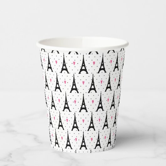 Eiffelturm Polka Dots & Hearts Muster Pappbecher (Links)
