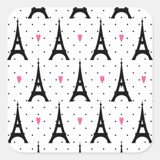 Eiffelturm Polka Dots & Hearts Muster Quadratischer Aufkleber (Vorderseite)