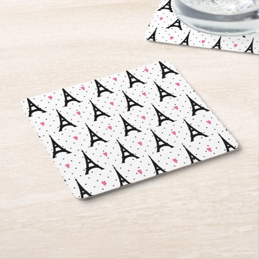 Eiffelturm Polka Dots & Hearts Muster Rechteckiger Pappuntersetzer (angewinkelt)