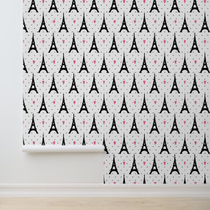 Eiffelturm Polka Dots & Hearts Muster Tapete