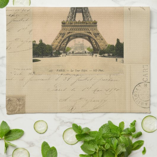 Eiffelturm-Postkarten-Geschirrtuch Handtuch (Gefaltet)