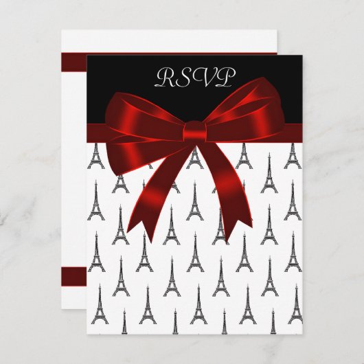 Eiffelturm Red Bow RSVP Cards (Vorne/Hinten)