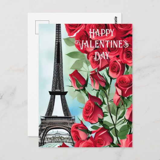 Eiffelturm Romantische Rote Rosen Valentinstag Postkarte (Vorne/Hinten)