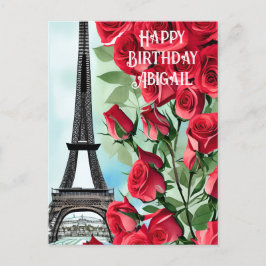 Eiffelturm Romantische Rote Rosen zum Geburtstag Postkarte