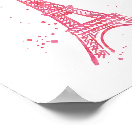 Eiffelturm rosa Aquarelldruckposter Poster (Ecke)