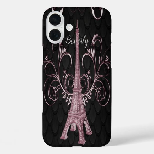Eiffelturm Rosa Blumenkronen iPhone Case (Rückseite)