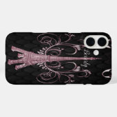 Eiffelturm Rosa Blumenkronen iPhone Case (Rückseite (Horizontal))