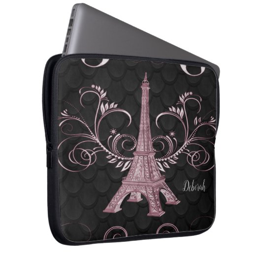 Eiffelturm Rosa Blumensträuße Wirbel Laptop-Sieb Laptopschutzhülle (Vorne Rechts)