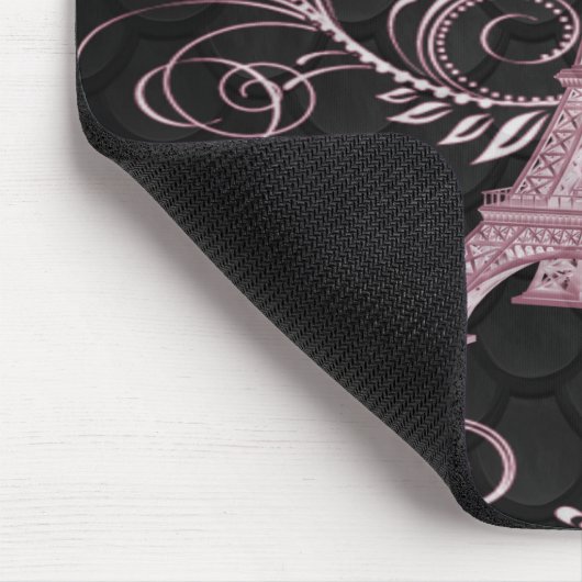 Eiffelturm Rosa Blumenwirbel Mousepad (Ecke)