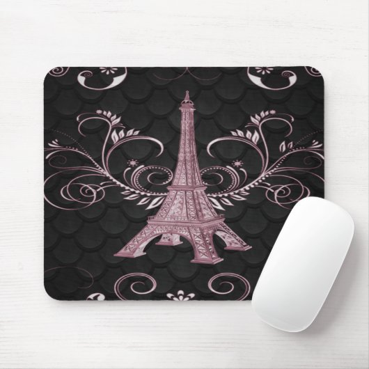 Eiffelturm Rosa Blumenwirbel Mousepad (Mit Mouse)