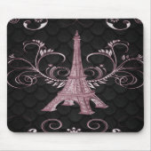Eiffelturm Rosa Blumenwirbel Mousepad (Vorne)