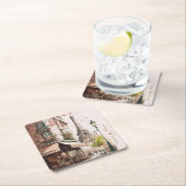 Eiffelturm Rosa Kirschblüten Pariser Café Rechteckiger Pappuntersetzer (Vor Ort)