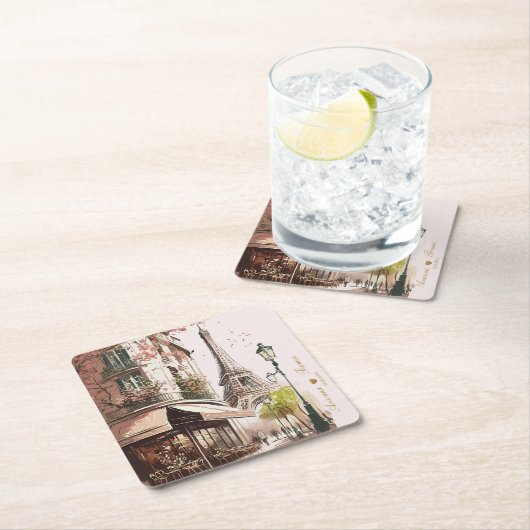 Eiffelturm Rosa Kirschblüten Pariser Café Rechteckiger Pappuntersetzer (Vor Ort)