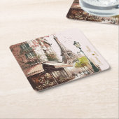 Eiffelturm Rosa Kirschblüten Pariser Café Rechteckiger Pappuntersetzer (angewinkelt)