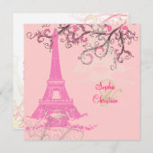 Eiffelturm/Rosa/Schokolade Hochzeitsempfang Einladung (Vorne/Hinten)