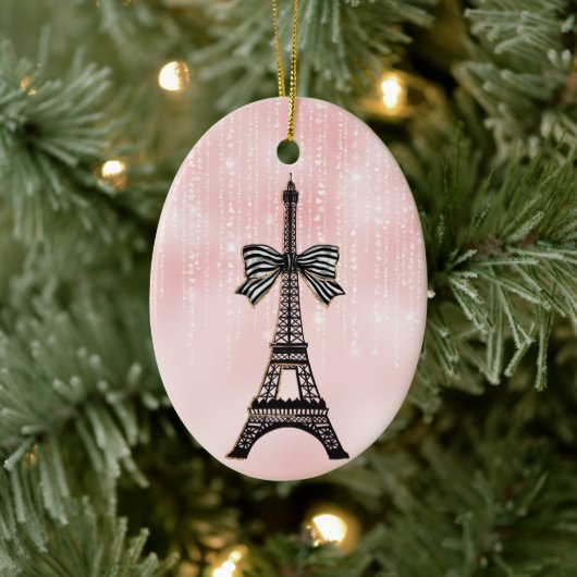 Eiffelturm Rosa und Schwarze Weihnachten Keramik Ornament (Baum)