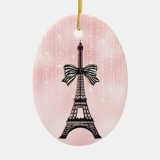 Eiffelturm Rosa und Schwarze Weihnachten Keramik Ornament (Vorne)
