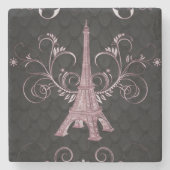 Eiffelturm Rosa Wirbel Blumensteine Untersetzer (Vorderseite)