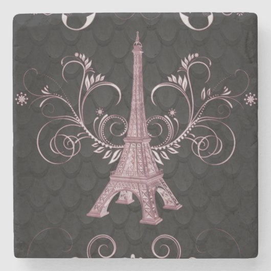 Eiffelturm Rosa Wirbel Blumensteine Untersetzer (Vorderseite)