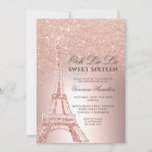 Eiffelturm Rose Gold Glitzer Metallischer Sweet 16 Einladung (Vorderseite)