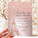 Eiffelturm Rose Gold Glitzer Metallischer Sweet 16 Einladung<br><div class="desc">Ein modernes,  schicke und glamouröses 16 . Geburtstag mit handgezeichneter Rose Gold Glitzer Französisch Paris Thema Eiffelturm mit Rose Gold Glitzer ombre Farbverlauf Glitzern auf schicken metallischen Hintergrund.</div>