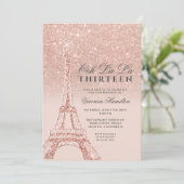 Eiffelturm Rose Gold Glitzer rosa Chic dreizehn Einladung (Stehend Vorderseite)