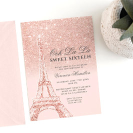 Eiffelturm Rose Gold Glitzer Rosa Sweet 16 Einladung