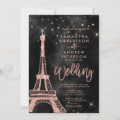 Eiffelturm Rose Gold Glitzer Schwarze Hochzeit Einladung (Vorderseite)