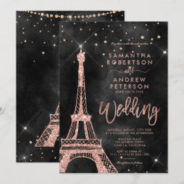Eiffelturm Rose Gold Glitzer Schwarze Hochzeit Einladung