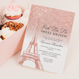 Eiffelturm Rose Gold Glitzer Weiß Sweet 16 Einladung