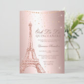 Eiffelturm Rose Gold Metallfolie Quinceanera Einladung (Stehend Vorderseite)