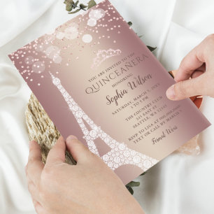 Eiffelturm Rose Gold Sparkle Glitzer Quinceañera Einladung
