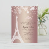 Eiffelturm Rose Gold Sparkle Glitzer Quinceañera Einladung (Stehend Vorderseite)