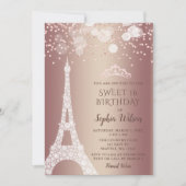 Eiffelturm Rose Gold Sparkle Glitzer Süß 16 Einladung (Vorderseite)
