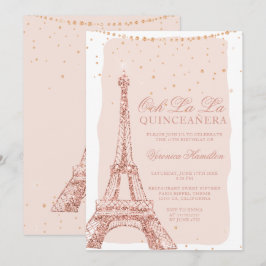 Eiffelturm Rose Goldener Glitzer Quinceanera Einladung