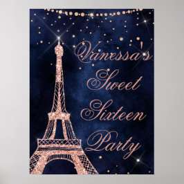 Eiffelturm-Rose Goldgold 16 Willkommenszeichen Poster