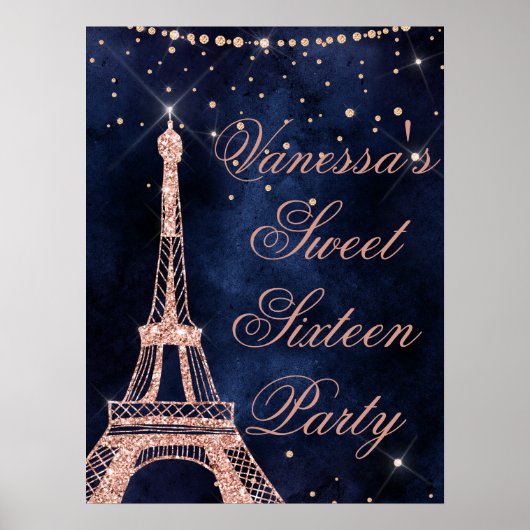 Eiffelturm-Rose Goldgold 16 Willkommenszeichen Poster (Vorne)