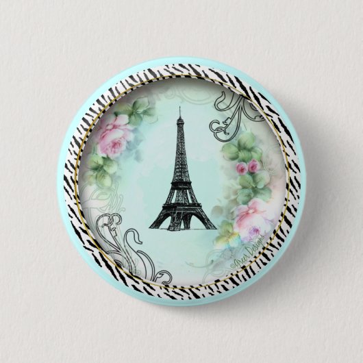 Eiffelturm Rosen und Zebra Print Button (Vorderseite)