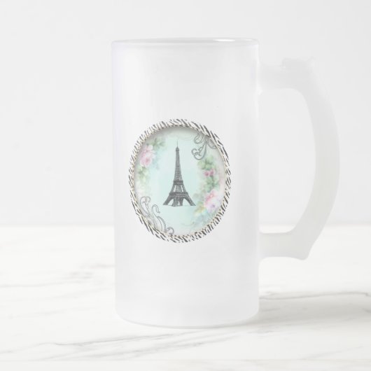 Eiffelturm Rosen und Zebra Print Mattglas Bierglas (Rechts)