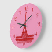 Eiffelturm rot und rosa große wanduhr (Winkel)