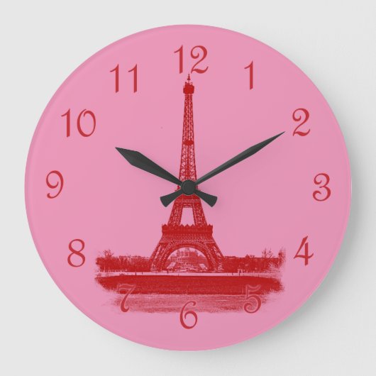 Eiffelturm rot und rosa große wanduhr (Vorderseite)