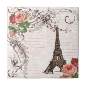 Eiffelturm Rot und Rosa Rose Fliese (Vorderseite)