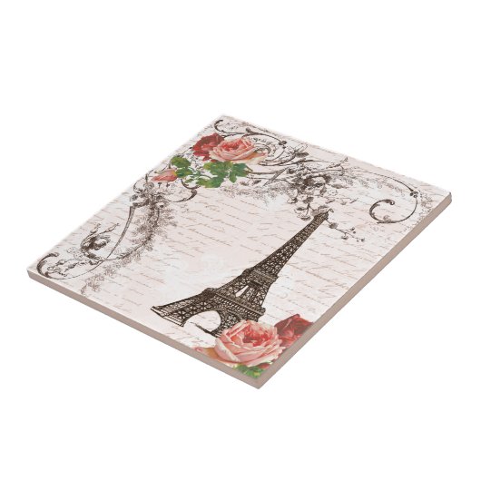 Eiffelturm Rot und Rosa Rose Fliese (Seite)